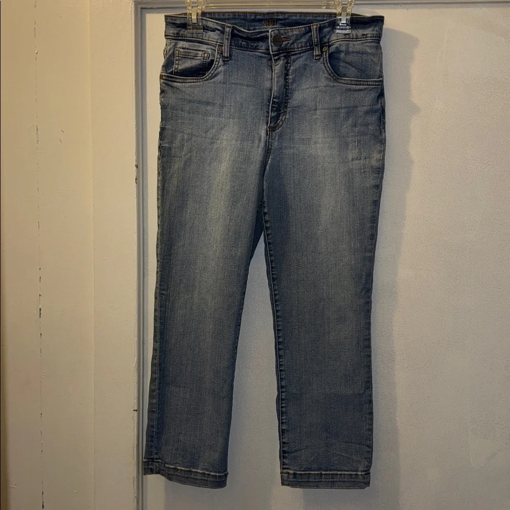 Kut From The Kloth High Rise Crop Straight Leg Jeans Light Distressed Wash Sz 10 - Picture 13 of 16